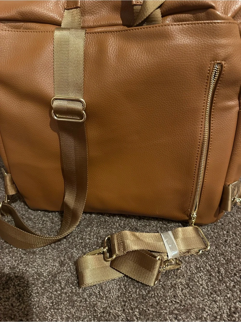 Fawn Design Cognac Baby Bag Backpack with Gold Hardware